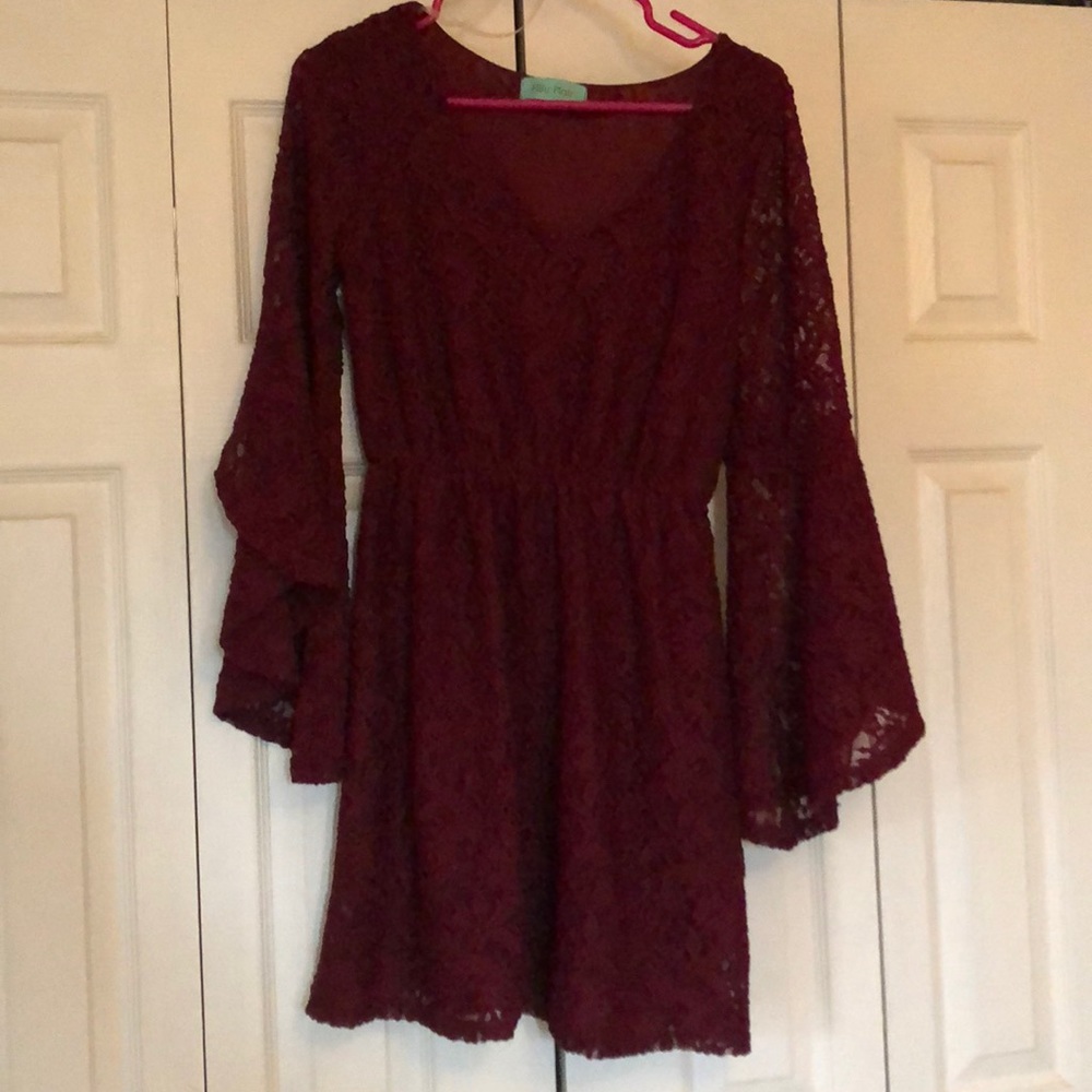 Filly Flair Maroon Lace Bell Sleeve Dress